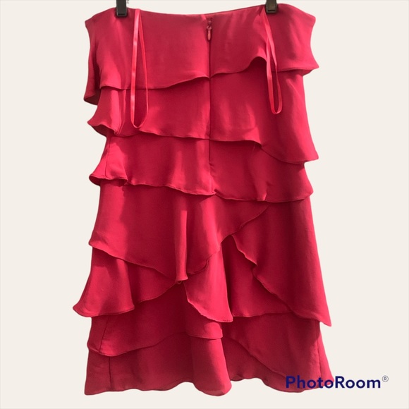BCBGMAXAZRIA  Strapless Tube Ruffle Dress Pink Red Size 6 - Picture 2 of 6